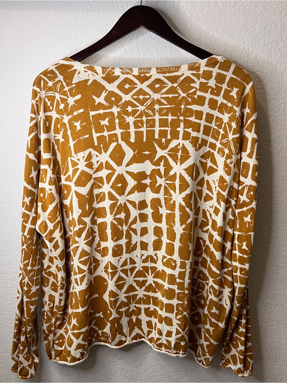 Garnet Hill Batik Mustard & Cream Geometric Boatneck Silk Blend Sweater Size XL - Picture 10 of 10